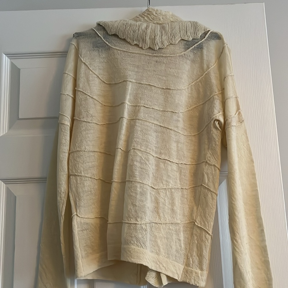 Hugo Boss Cream Ruffle Front Cardigan Sweater - Picture 2 of 3
